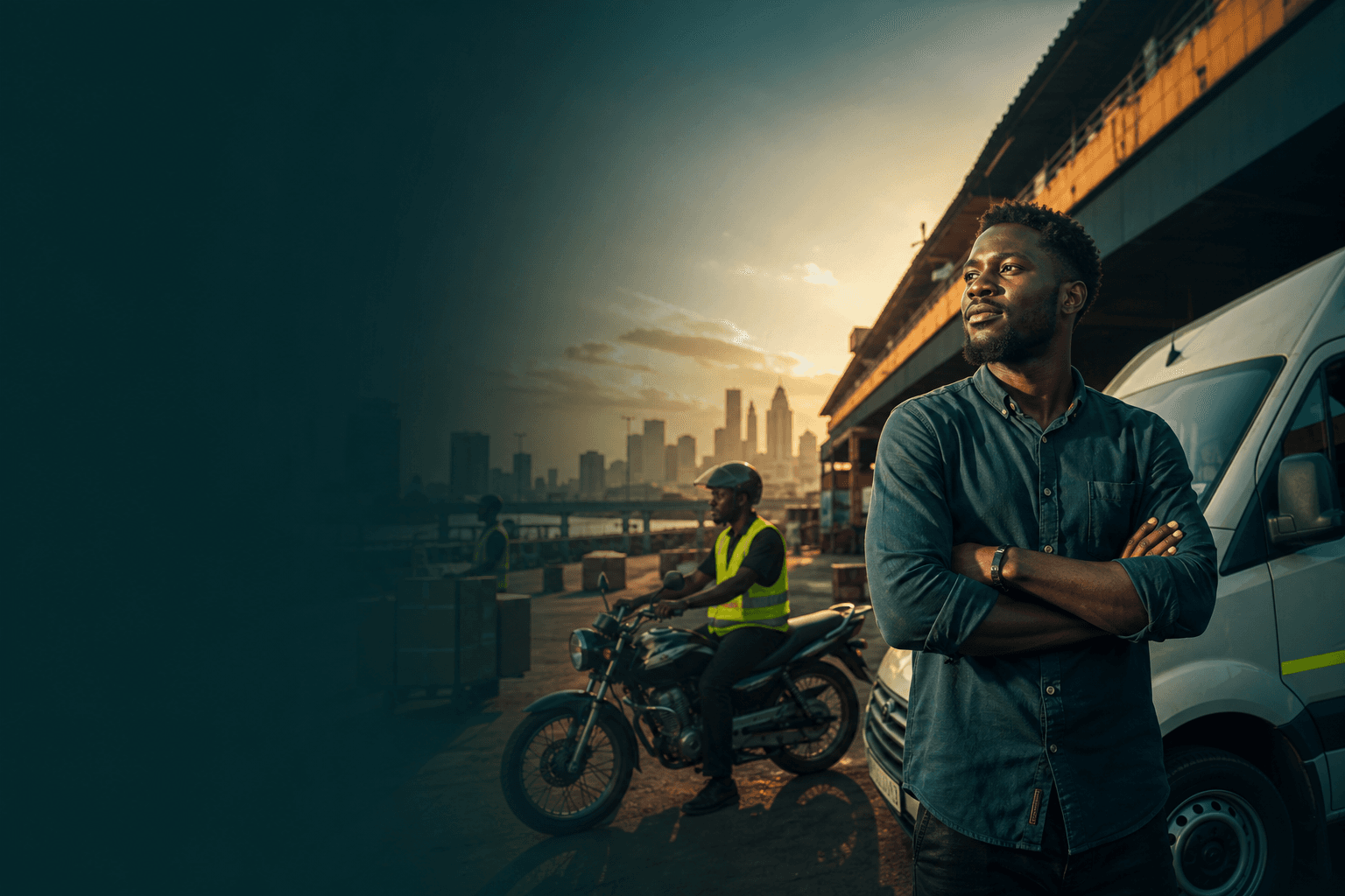 Nigerian logistics entrepreneur beside a delivery operation